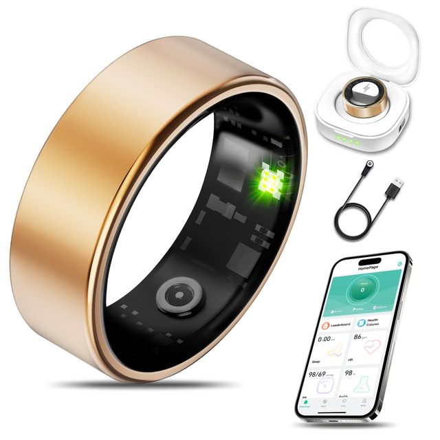 Smart Ring Unisex Heart Rate Blood Oxygen Tracker Sleep Monitoring Alarm Clock Remote Control Alloy Material App Control