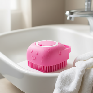 Cepillo de aseo para mascotas, cerdas densas de silicona, color rosa, para gatos, perros, accesorio de baño, duradero - Product Image 2