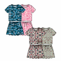 Nouvelle Collection 2026 : Ensemble 2 Pièces Camouflage Fille Style Militaire – Haut à Manches Courtes et Jupe à Ourlet Festonné – Tenue Active d'Extérieur pour Enfants