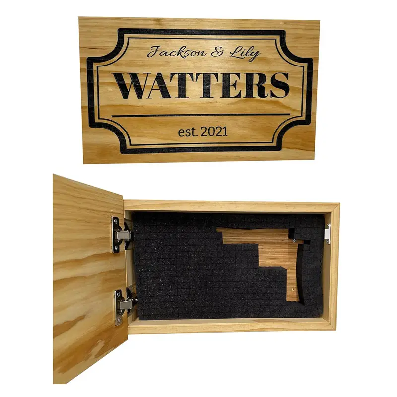 Hidden Gun Storage, Personalized Concealment Shelf with Family Name, Last Name and Established Date (Natural)