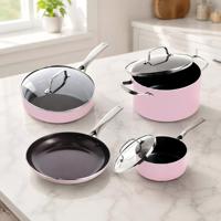 Ensemble de casseroles en aluminium avec revêtement antiadhésif, couvercle et poignée en verre, ensemble de casseroles et poêles de cuisine, facile à nettoyer