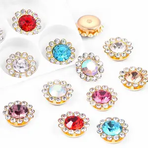 Botón de diamante de girasol de alta calidad color cosido doble floral DIY accesorios de ropa diamantes de imitación de girasol