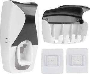 Wholesale Eco-Friendly Plastic Wall Mount 5 Slot Toothbrush Hanger Dispenser Automatic <b>Toothpaste</b> Squeezer Modern Two-Piece Set - Product Image 1