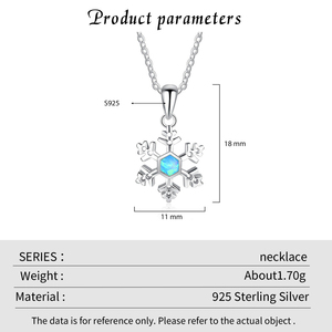 Hot Sale High Quality Genuine 925 Silver Rhodium Plated snowflake Blue Opal Pendant Necklace Trendy Christmas Party <b>Gift</b> - Product Image 3