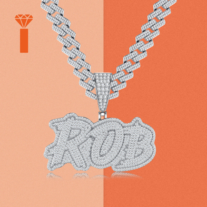 Collier Pendentif Personnalisé Hip Hop Lettre <span class=keywords><strong>ROB</strong></span>, Breloque Nom Bulle Moissanite Iced Out, Chaîne Corde Lourde, Pendentif Homme - Product Image 1