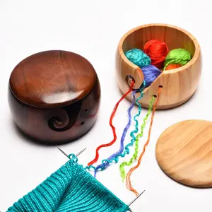 手作り木製竹糸ボウル縫製収納編み針糸ボール収納ラウンドウッドヤーンボウルさまざまなサイズ