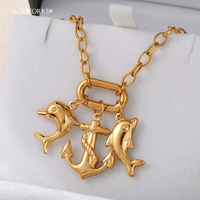 Golden Voyage Fortune | Animal de mer en acier inoxydable plaqué or PVD 18K, pendentif nautique et breloque symbole porte-bonheur pour la fabrication de bijoux