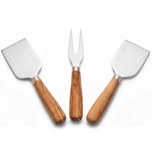 High Quality <b>Cheese</b> <b>Knives</b> <b>Set</b> Of 3 Stainless Steel With Simple Wooden Handles For Elegant <b>Cheese</b> Serving Use And Dining Use - Product Image 1