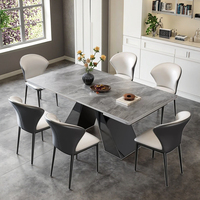 Mesa de Comedor Extensible Moderna con Superficie Rectangular de Piedra Sinterizada, Mesa Expandible para 6-8 Personas, Muebles para el Hogar, Cocina y Comedor