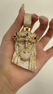 Venta caliente trébol corona retrato Jesús religioso colgante Cool Hip Hop CZ Zirconia hielo Collar para hombres y mujeres - Product Image 5