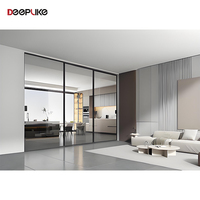Système Synchrod 1+1 2+2 3+3 Porte Coulissante Sans Rail au Sol en Aluminium et Verre pour Appartement, Chambre, Maison, Cuisine