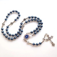 Mecrt Catholique Chapelet Verre Crucifix Imitation Perle Croix Chapelet En Alliage De Zinc Collier Perlé Pendentif Chaîne Cadeau En Gros
