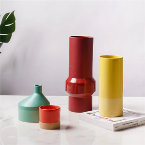Vase <span class=keywords><strong>Ikebana</strong></span> en céramique émaillée bicolore moderne nordique, neuf d'usine, couleur personnalisée, décoration de table de mariage, décoration de la maison - Product Image 2