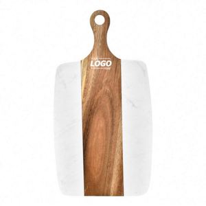 Planche à découper carrée en marbre et bois d'acacia avec poignée - Planche de service élégante et durable pour fromage et steak - Product Image 1