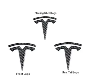 Sản xuất sợi Carbon dán biểu tượng cho Tesla mô hình 3 y x S tự động chỉ đạo Wheel Head Tail logo vá trang trí sửa đổi