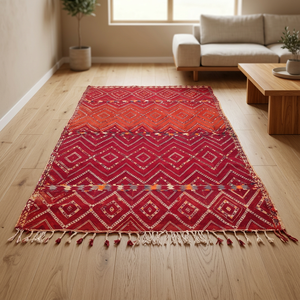 Alfombra Tribal Roja Geométrica Marroquí, Rectangular, Hecha a Mano, de Lana con Nudos, Base de Yute, Decoración para Sala de Estar - Product Image 1