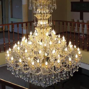 Projet à grande échelle de mariage de style européen Lustre d'hôtel en cristal de luxe Lustre en cristal de Maria Theresa d'or