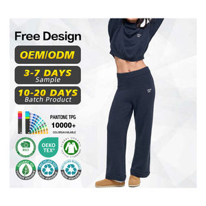 Fabricant de pulls certifié BSCI, logo personnalisé, ensemble pantalon en cachemire et laine pour femmes, tricot doux décontracté, 2 pièces - Product Image 1