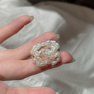 Anillo de Plata de Ley S925 con Perlas Multicapa, Elegante Estilo Francés, Simple, Moderno, Retro, Vintage, con Diseño Similar al Arroz - Product Image 4