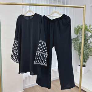 <span class=keywords><strong>Vendita</strong></span> calda donna musulmana pantaloni vestito islamico per donna pantaloni e Top Set modesto due pezzi Abaya Set - Product Image 4