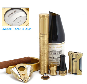 Jaune doré Couleur Cigare Coffret cadeau 6 Pièces Briquet Tube Cendrier Ciseaux Pour Cigare Accessoire - Product Image 5