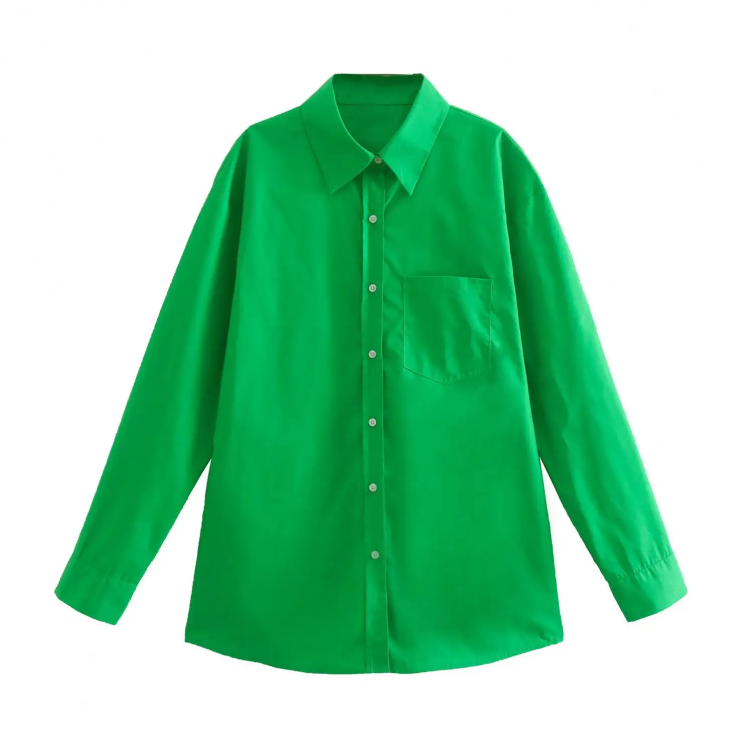 SH505 High quality Basic design turn down collar green color long sleeve women's button up casual blouses shirts with pocket