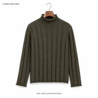 Pull à col roulé pour homme de haute qualité, vert olive, tricoté à grosses côtes larges, fabrication OEM ODM