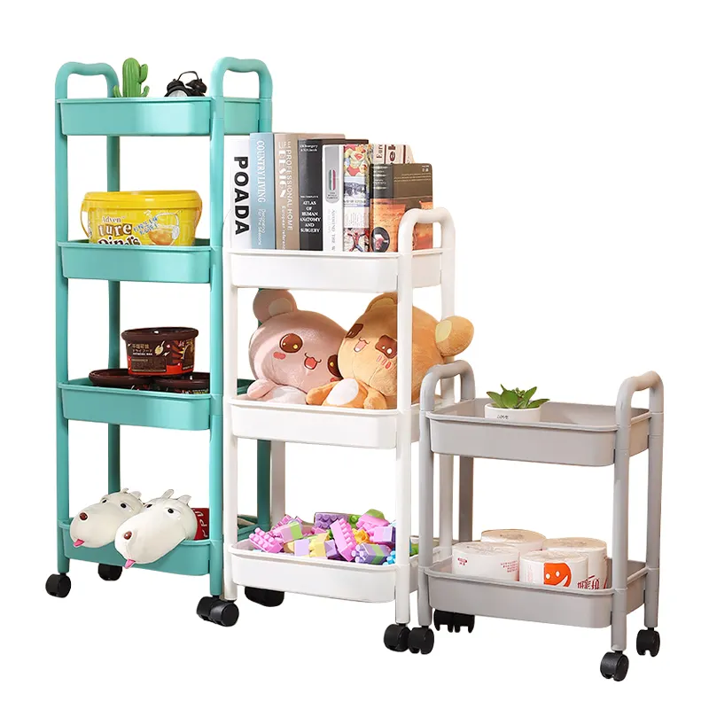 Prateleira de plástico portátil para cozinha, carrinho organizador doméstico de 2/3/4 camadas, com alça, para armazenamento de alimentos, para escritório