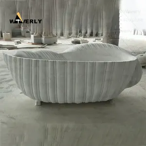 Luxury Free Standing Bathtubs Freestanding Bali Hand Carved Made Hand Carved Natural Stone Marble Conch Shell Bathtub