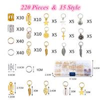 220 Pièces Anneaux de Tresse pour Cheveux 15 Styles Bijoux pour Femmes Pinces à Cheveux Pendentifs Anneaux Accessoires de Tête Bijoux Capillaires