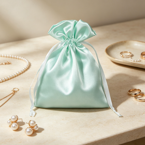 Bolsa de Regalo con Cordón de Satén Brillante, Bolsa de Almacenamiento de Seda Verde Menta para Joyería, Muestras de Perfume, Recuerdos de Fiesta y Empaque de Boda - Product Image 4
