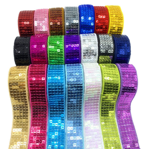 25mm 18m vente en gros bricolage couture paillettes dentelle garnitures <span class=keywords><strong>pas</strong></span> <span class=keywords><strong>cher</strong></span> 5 rangées carré Sequin maille ruban coupe noël perlé dentelle tissu - Product Image 1