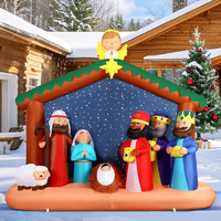 Crèche gonflable de Noël de 2,4 m de long pour extérieur avec lumières LED intégrées, grande décoration gonflable avec le bébé Jésus