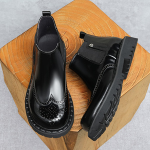 Bottes de Travail pour Hommes Printemps-Automne en Cuir Véritable avec Motif Léopard en Relief, Semelle en Caoutchouc Imperméable - Product Image 5