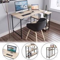 Bureau d'ordinateur en bois convertible en forme de L, moderne et compact, pour la maison ou le bureau, avec étagère