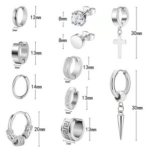 Unisex Stainless Steel Hoop <b>Earrings</b> Set Black Color <b>Stud</b> And Hinged Designs <b>For</b> <b>Men</b> Women Fashion Jewelry - Product Image 4