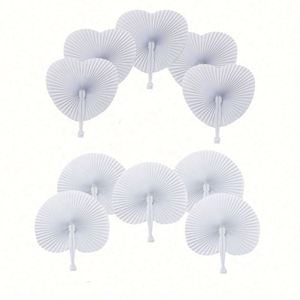 Fairy Blank White Heart Shape Folding Handheld Paper Hand Fans Plastic Handles Customized Colors DIY Painting for - Product Image 6