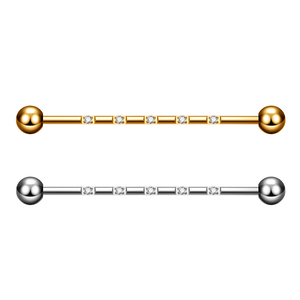 Boucles d'oreilles barbell industrielles en titane ASTM F136 14G à filetage interne, avec pavé de zircon cubique sur tige, pour piercing tragus, bijoux corporels pour femmes - Product Image 1