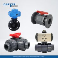 Vanne à boisseau sphérique en PVC Carter UPVC/CPVC/PP/PVDF/ABS/FRPP, raccord à emboîtement, union filetée, fusion à chaud, électrofusion, pneumatique, électrique, ANSI