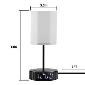 Bedroom Nightstand Bedside Lamp with USB C and A Ports AC Outlet 3 Way Dimmable touchable Table Lamp Desk Lamp with Alarm Clock