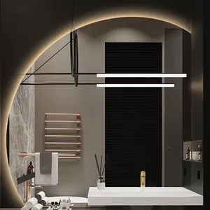 Sensor Frameless Irregular Shaped Bathroom Mirror With Led Light Wall Mounted Half Moon Smart Mirror