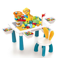 Nouveau produit éducatif très demandé : Ensemble de construction 104 pièces en plastique pour enfants, comprenant un circuit de dinosaures à assembler soi-même, des briques coulissantes, une table et des chaises