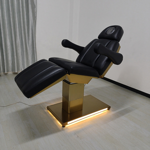 Muebles de salón de belleza modernos, cama de masaje con Base dorada de cuero negro, cama de masaje ajustable con 3 motores eléctricos - Product Image 5