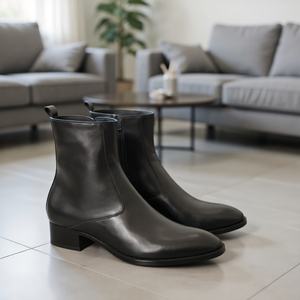 MOROSO Bottes <span class=keywords><strong>Chelsea</strong></span> pour hommes en cuir noir à la mode couleur unie Style de luxe classique hauteur de cheville augmentant bout pointu - Product Image 5