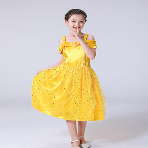 <span class=keywords><strong>Cosplay</strong></span> di Halloween bambine con volant sulle spalle Belle principessa vestire festa di compleanno paillettes principessa bella abito - Product Image 5