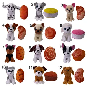 Peluches de perro de pan de simulación de doble tapa para vender, juguetes de peluche suaves a granel para máquinas de Mini grúa