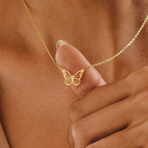새로운 스테인리스 스틸 금도금 나비 목걸이 심플 패션 여성 트렌디 나비 목걸이 - Product Image 2
