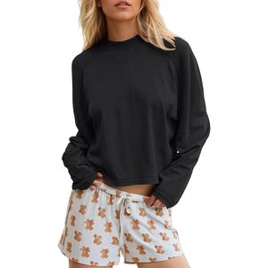 T-shirt oversize à manches longues et col rond pour femme, couleur unie, épaules tombantes, style décontracté, sportif, Y2K, Printemps-Été 2026 - Product Image 1