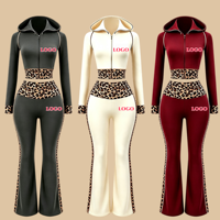 Ensemble de survêtement 2 pièces Y2K pour femme 2026, motif léopard, veste courte zippée et pantalon évasé, tenue assortie, streetwear, athleisure