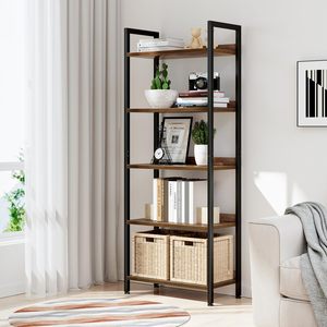 Bookshelf, 5 Tier Bookshelves, Home Office Bookcase Shelf <b>Storage</b> Organizer,Standing <b>Storage</b> <b>Shelving</b> <b>Unit</b> for Bedroom - Product Image 1